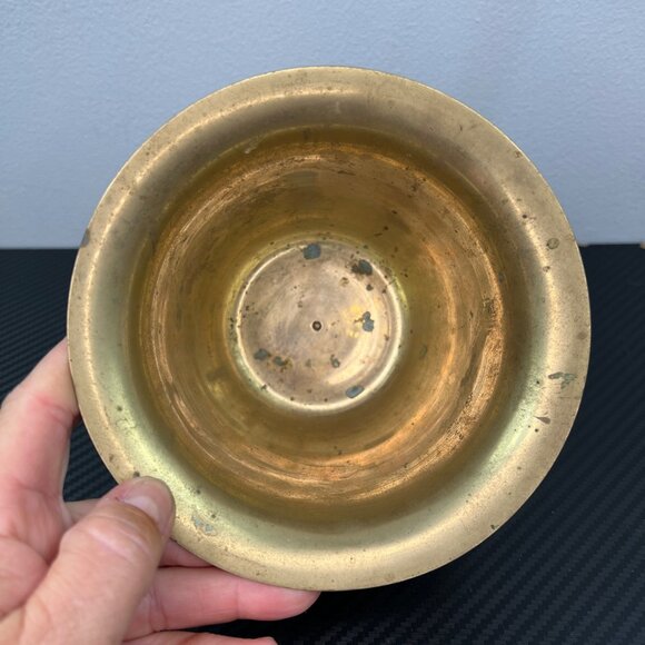 Vintage Brass Cloisonne Painted Christmas Bowl Wreath Candle Holly - Picture 5 of 11